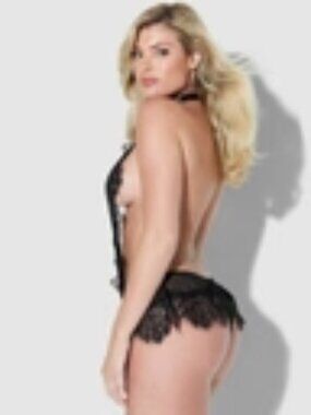 Frederick's of Hollywood Stephanie Lace Plunge Black Teddy-NWT